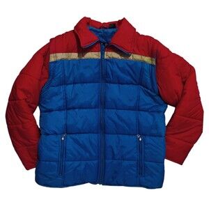 Vintage Puffer Ski Jacket Vest Coat Men's L Blue Red Zip Off Sleeves Retro 80s